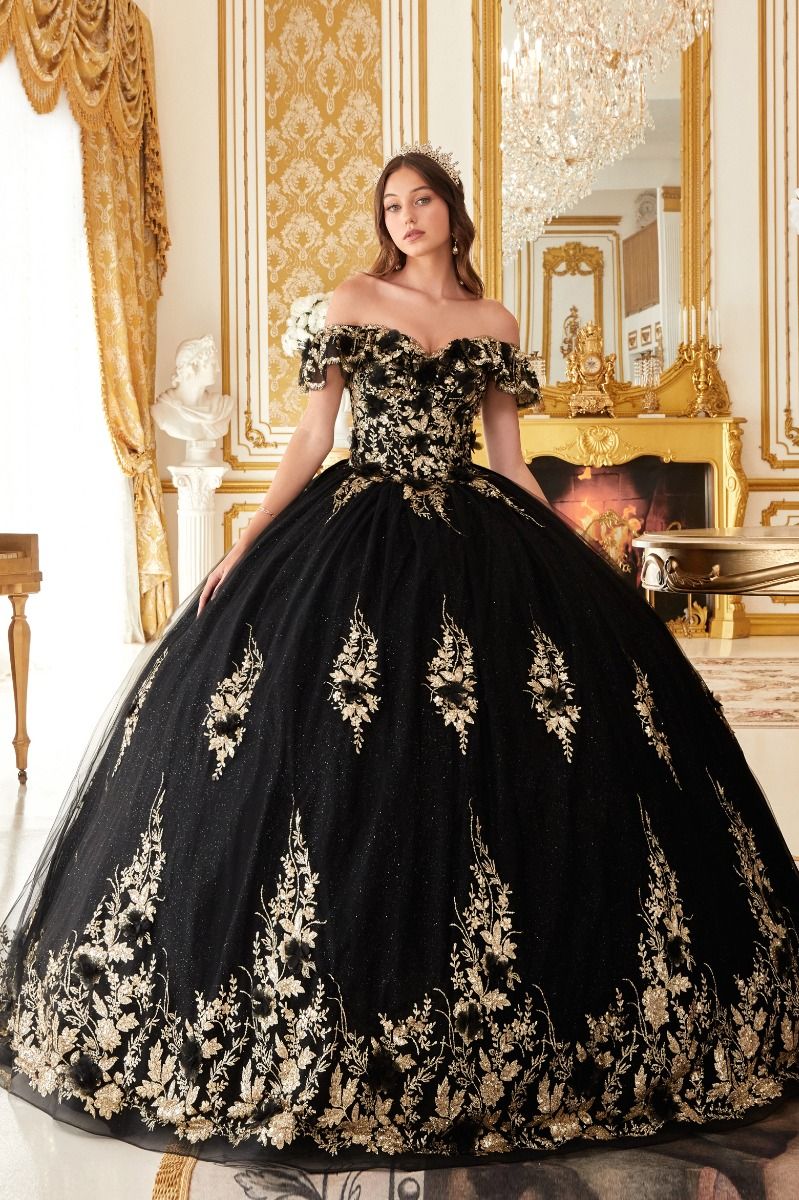 Ball Gown Quinceanera Dress with Bow - PromGirl Black/Gold / XLarge Ball Gown Quinceanera Dress with Bow - PromGirl Black/Gold / XLarge