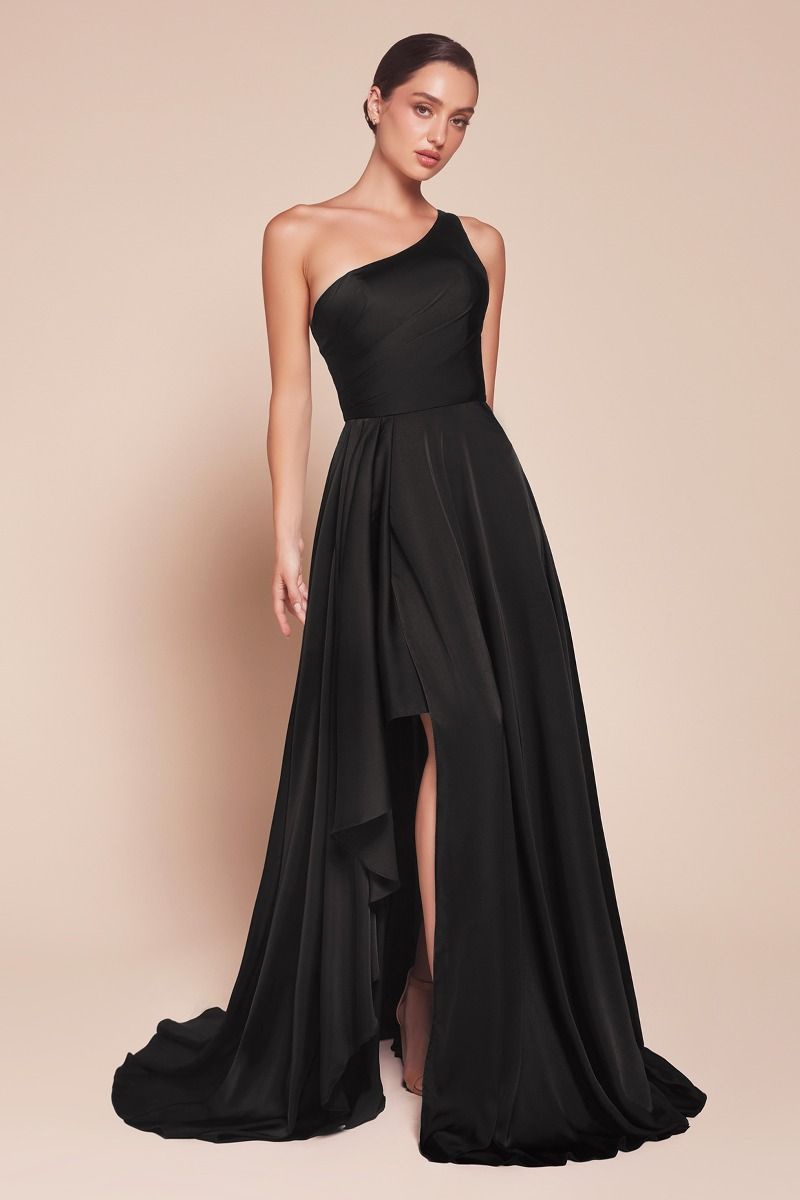 Jasmina One Shoulder Satin A Line Bridesmaid Dress Black / 8 USA Jasmina One Shoulder Satin A Line Bridesmaid Dress Black / 8 USA