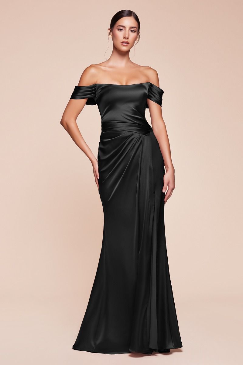 SANJA Off The Shoulder Lace Up Corset Satin Bridesmaid & Formal Dress Black / 8 USA SANJA Off The Shoulder Lace Up Corset Satin Bridesmaid & Formal Dress Black / 8 USA