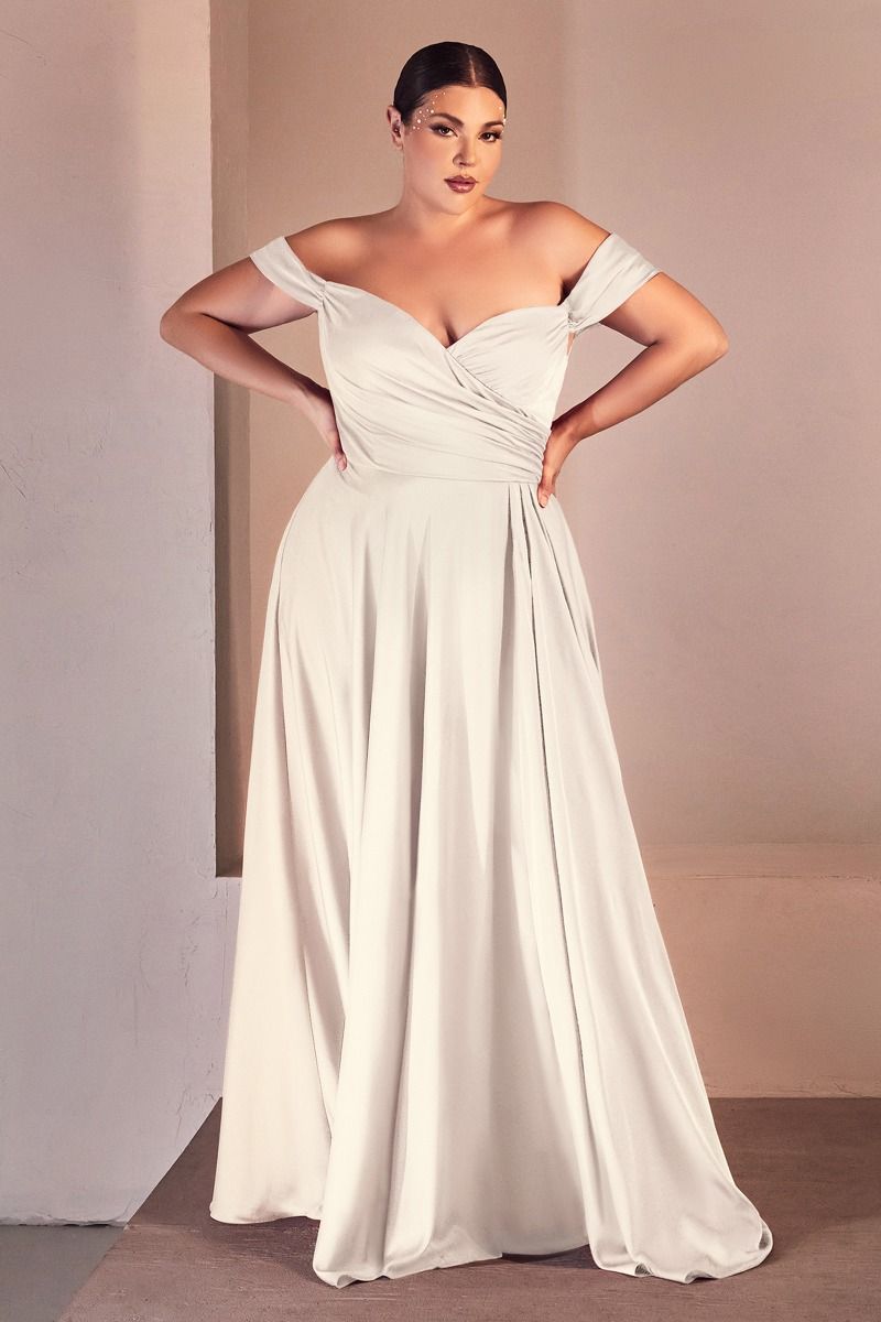 off shoulder satin gown plus size wedding dress Soft Satin Off The Shoulder Bridal Gown – Tux-USA®