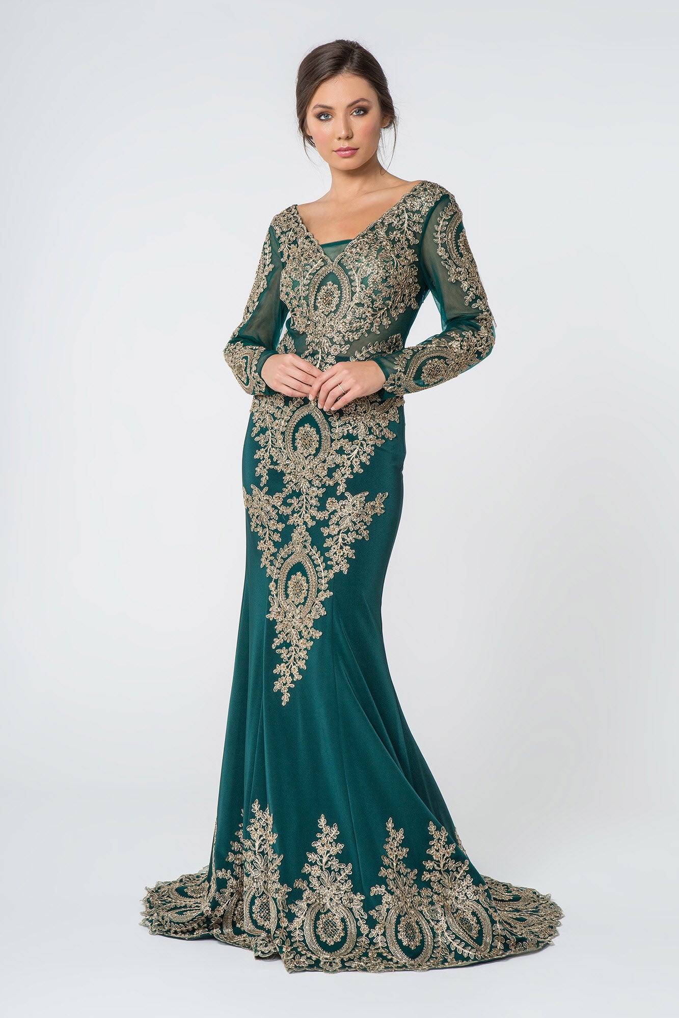 Rome Jersey Mermaid Long Dress with Sheer V-Back S / Teal Rome Jersey Mermaid Long Dress with Sheer V-Back S / Teal