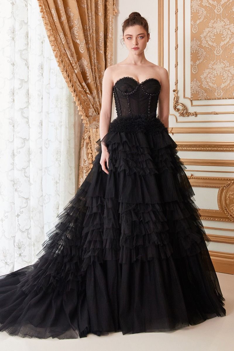 A1017 - Corset Princessa Ruffle Tulle Ball Gown - Andrea & Leo Couture | Lady Black Tie Black / 6 A1017 - Corset Princessa Ruffle Tulle Ball Gown - Andrea & Leo Couture | Lady Black Tie Black / 6