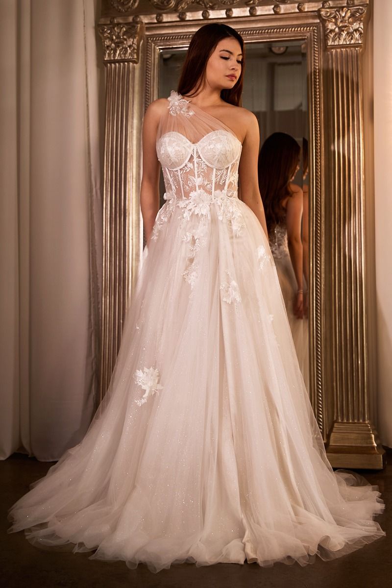 One Shoulder A-Line Bridal Gown 6 / Off White One Shoulder A-Line Bridal Gown 6 / Off White