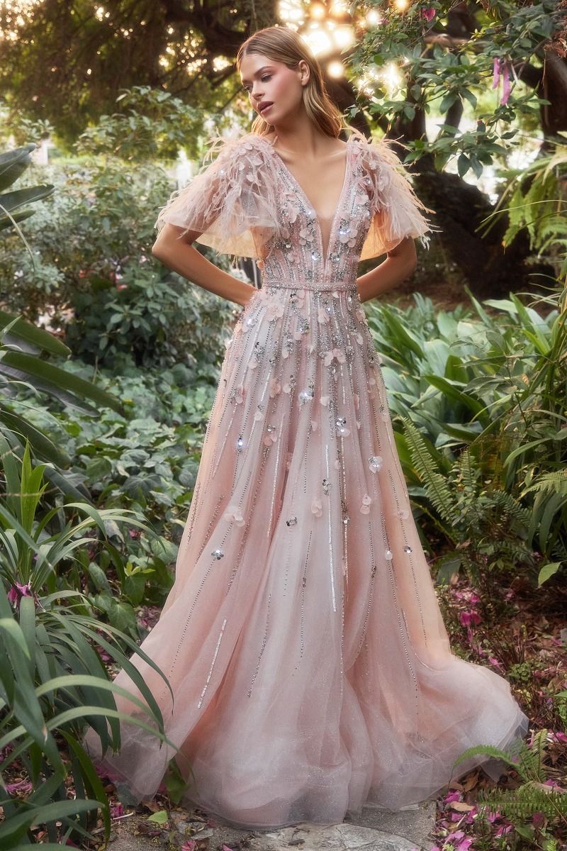 Petal Embellished Ruffle Sleeve Gown 8 / Blush Petal Embellished Ruffle Sleeve Gown 8 / Blush