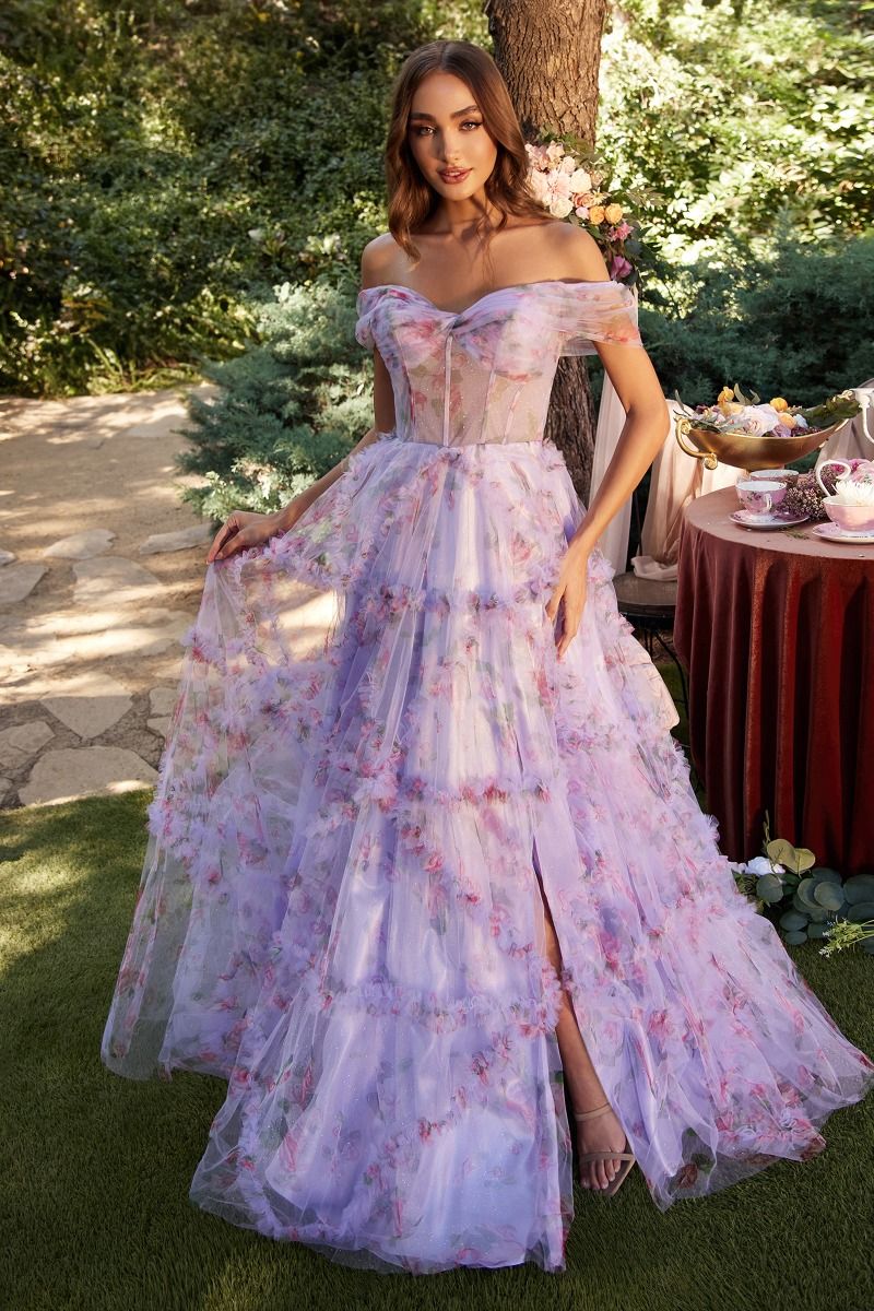 Off the Shoulder Floral A-Line Gown Tux-USA Off the Shoulder Floral A-Line Gown Tux-USA