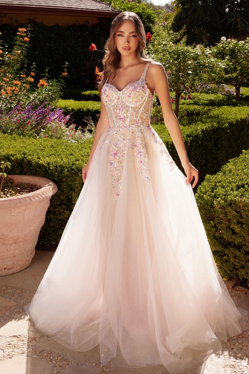 White A-LINE DRESS WITH MULTI COLORED FLORAL EMBELLISHMENT White Flowers / 14 White A-LINE DRESS WITH MULTI COLORED FLORAL EMBELLISHMENT White Flowers / 14
