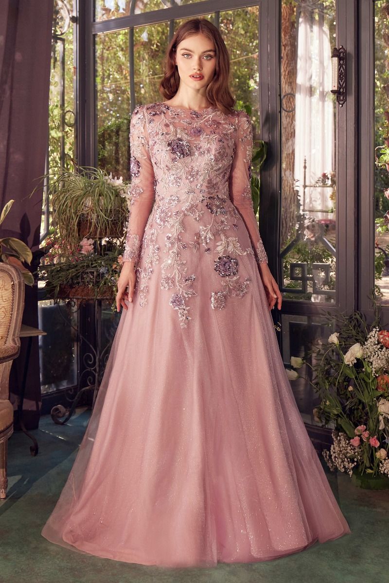 Mauve Long Sleeve Sequin Embellished A-Line Dress 10 / Mauve Mauve Long Sleeve Sequin Embellished A-Line Dress 10 / Mauve