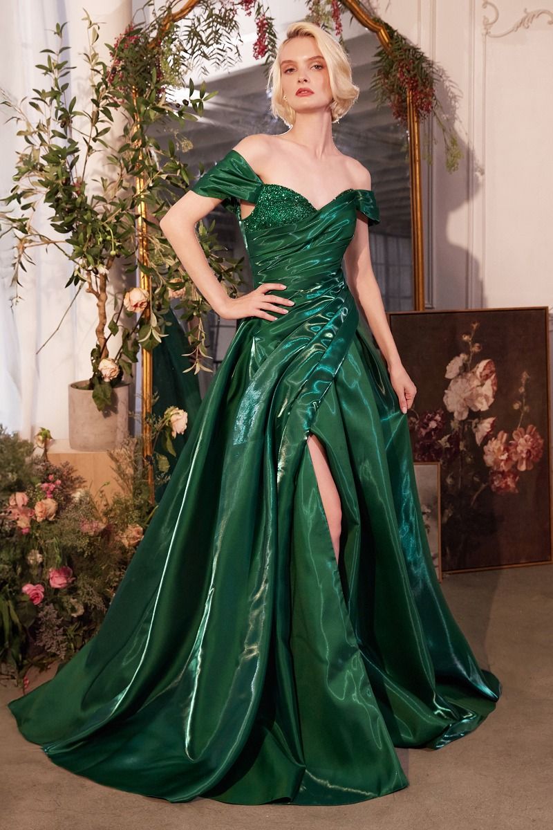 Off-Shoulder Long A-Line Prom Dress with Lace-Up Back Emerald / 6 Off-Shoulder Long A-Line Prom Dress with Lace-Up Back Emerald / 6