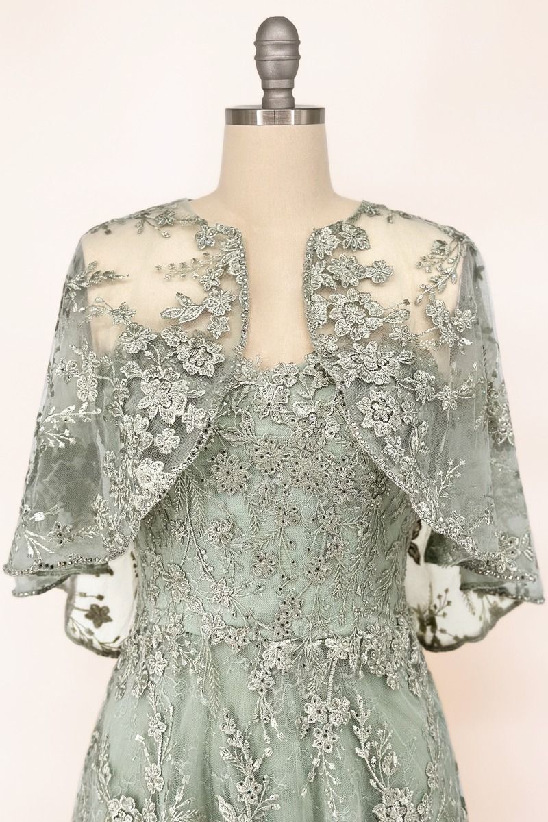Floral Lace Gown With A Cape
