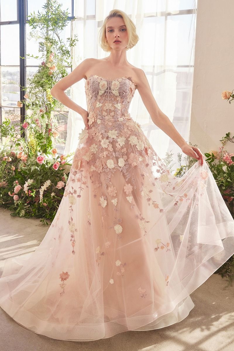 Spring Floral Applique A-Line Gown 4 / Mauve Spring Floral Applique A-Line Gown 4 / Mauve