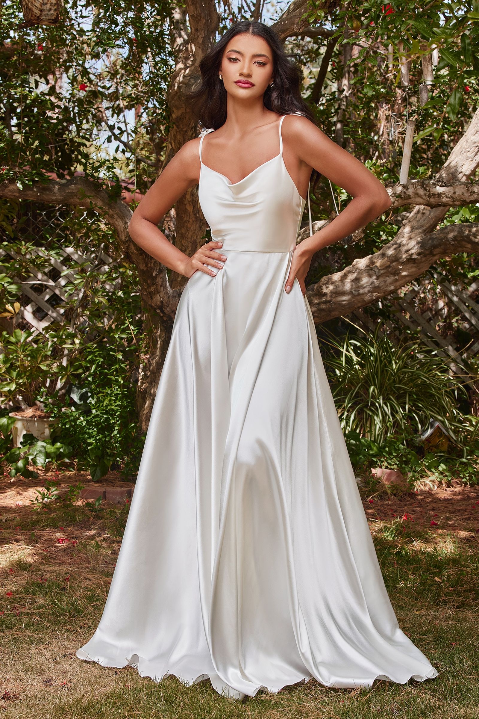 a line satin dress Ladivine 7493 - Long A-Line Dress