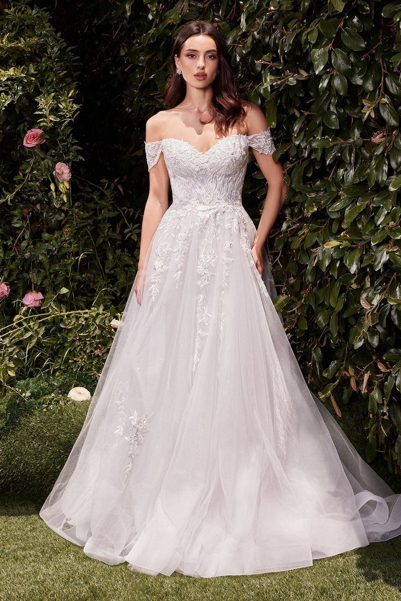 Off The Shoulder A-Line Lace & Tulle Wedding Dress Tux-USA Off The Shoulder A-Line Lace & Tulle Wedding Dress Tux-USA