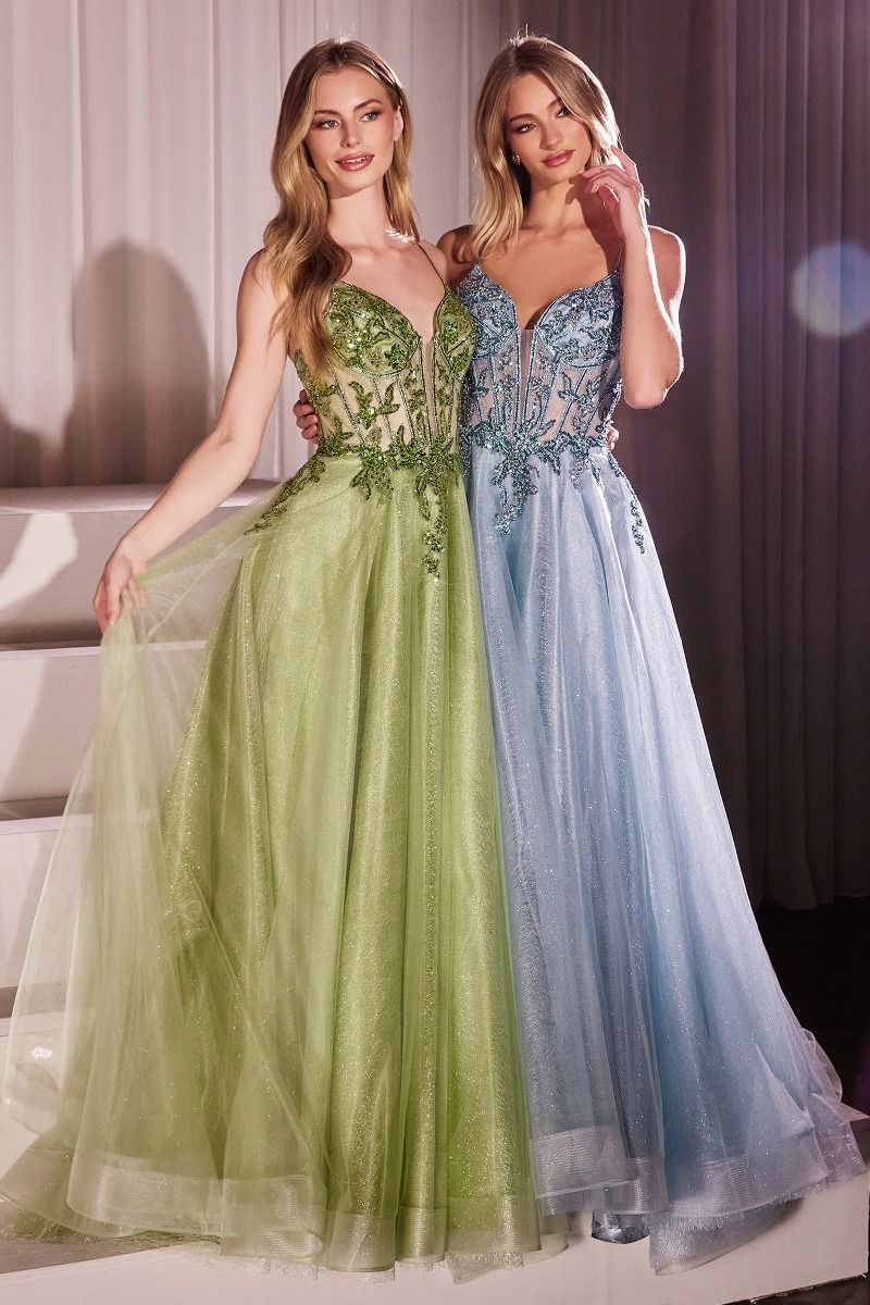 A-LINE LAYERED TULLE GOWN & LACE EMBELLISHED BODICE 0 / LT BLUE A-LINE LAYERED TULLE GOWN & LACE EMBELLISHED BODICE 0 / LT BLUE