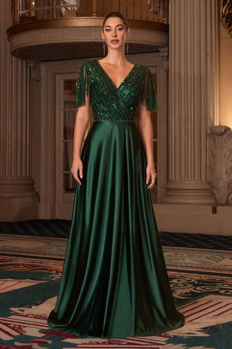 Satin Skirt With A Beaded Bodice 6 / Emerald Satin Skirt With A Beaded Bodice 6 / Emerald