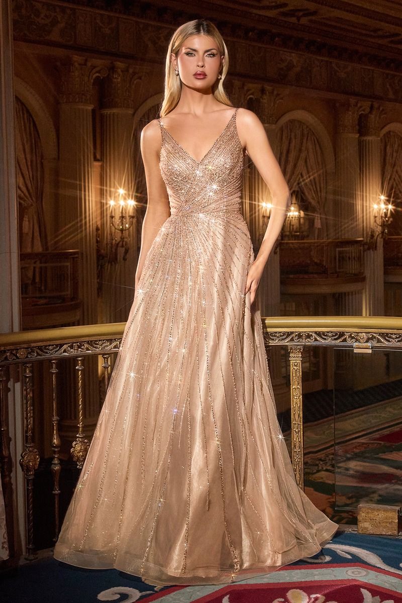 A-line dress with deep V-neck and spaghetti straps 12 / Mocha Gold A-line dress with deep V-neck and spaghetti straps 12 / Mocha Gold