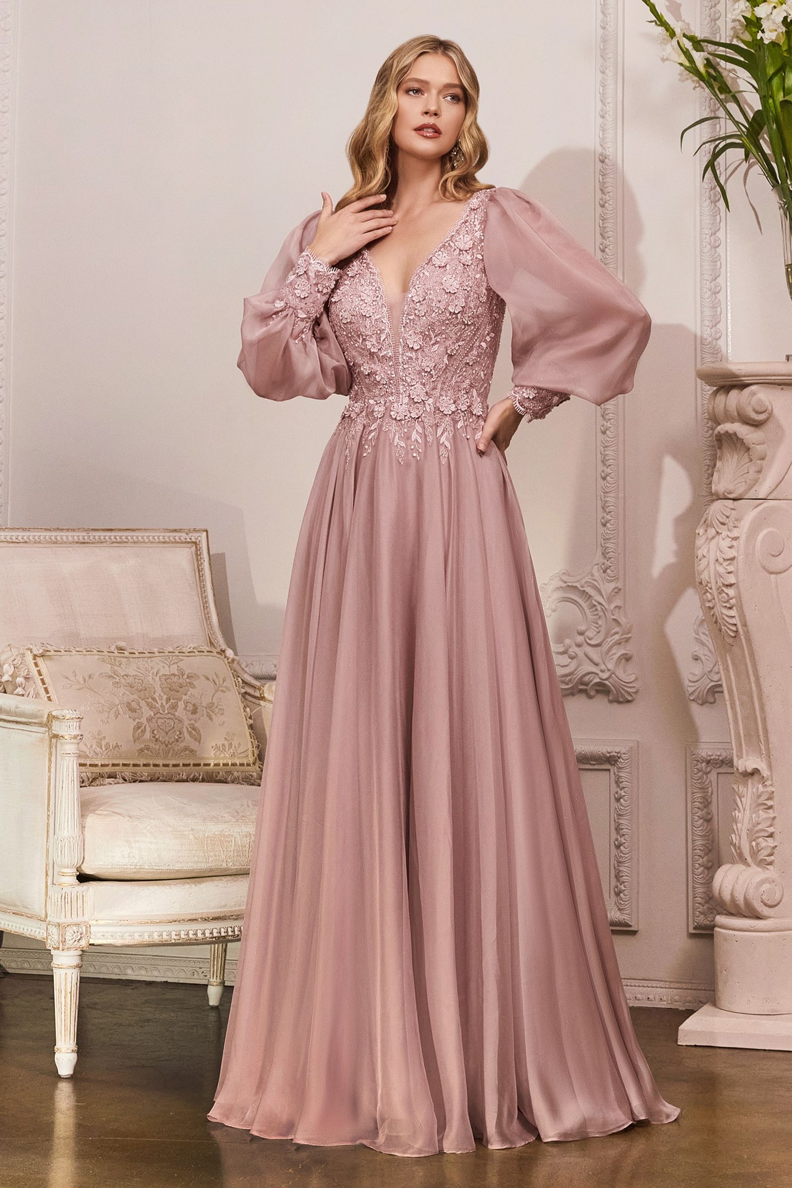 Long Sleeve Chiffon Evening Gown Tux-USA Long Sleeve Chiffon Evening Gown Tux-USA