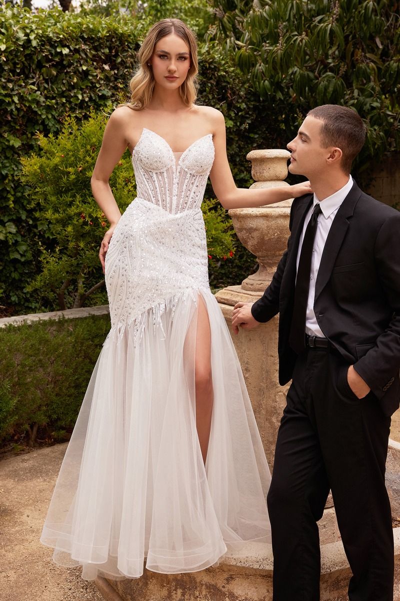 White Strapless Long Mermaid Wedding Dress - PromGirl Off White / 4 White Strapless Long Mermaid Wedding Dress - PromGirl Off White / 4