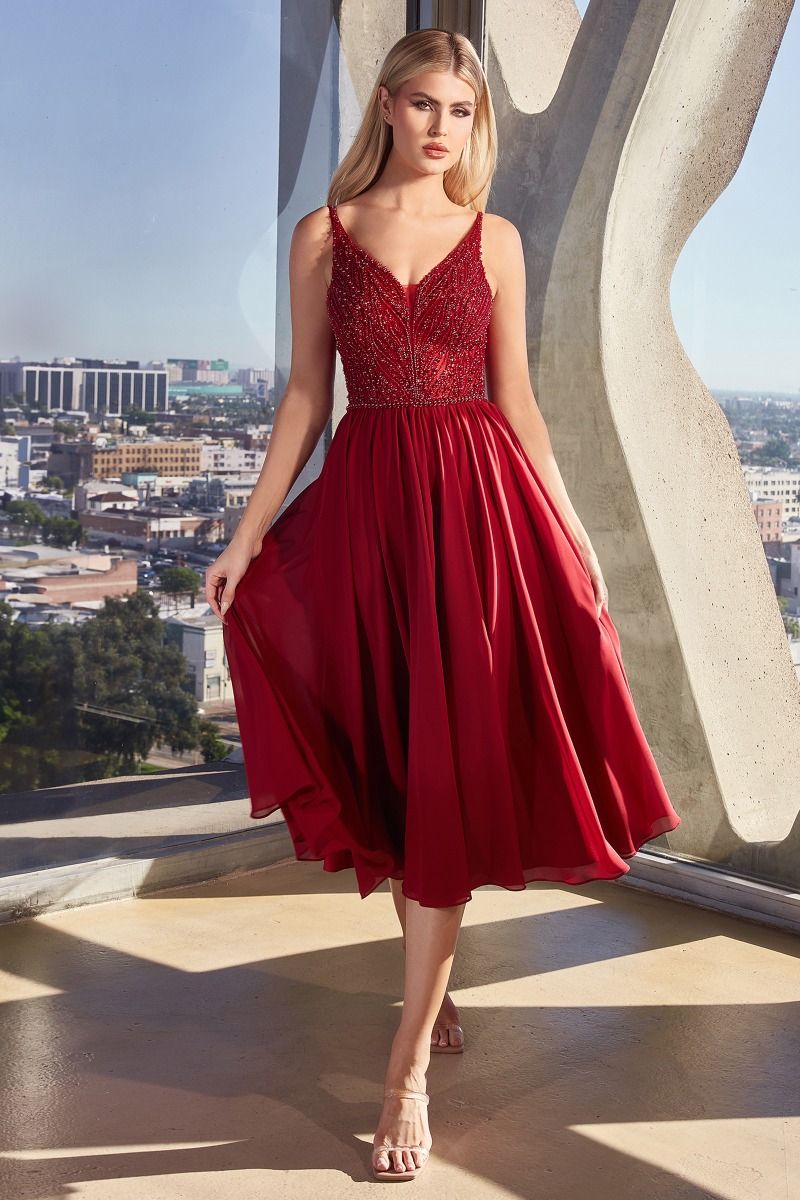 Chiffon A-Line Tea Length Dress Tux-USA Chiffon A-Line Tea Length Dress Tux-USA