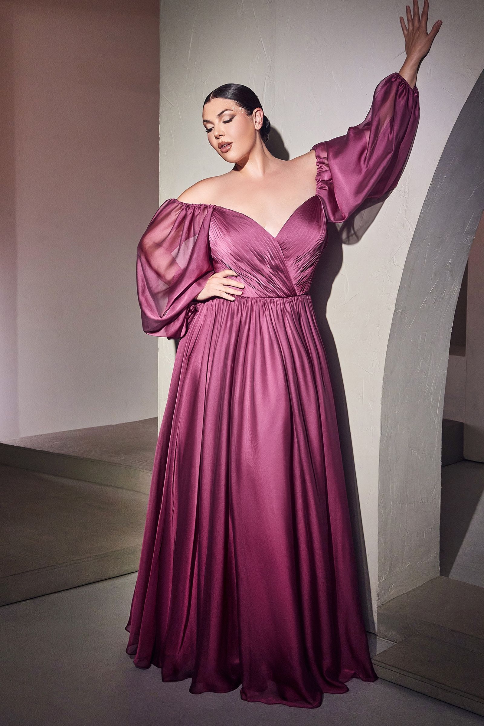 Plus-Size Off-Shoulder Prom Dress with Long Sleeves Petal Blush / 18 Plus-Size Off-Shoulder Prom Dress with Long Sleeves Petal Blush / 18