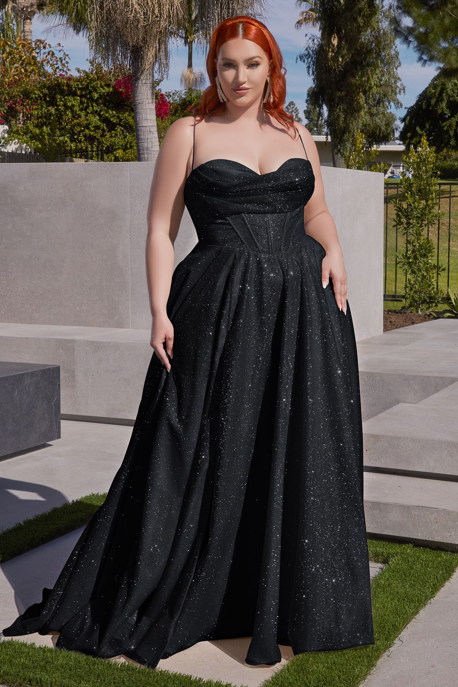 Long Plus-Size Glitter Prom Dress - PromGirl Black / 24 Long Plus-Size Glitter Prom Dress - PromGirl Black / 24