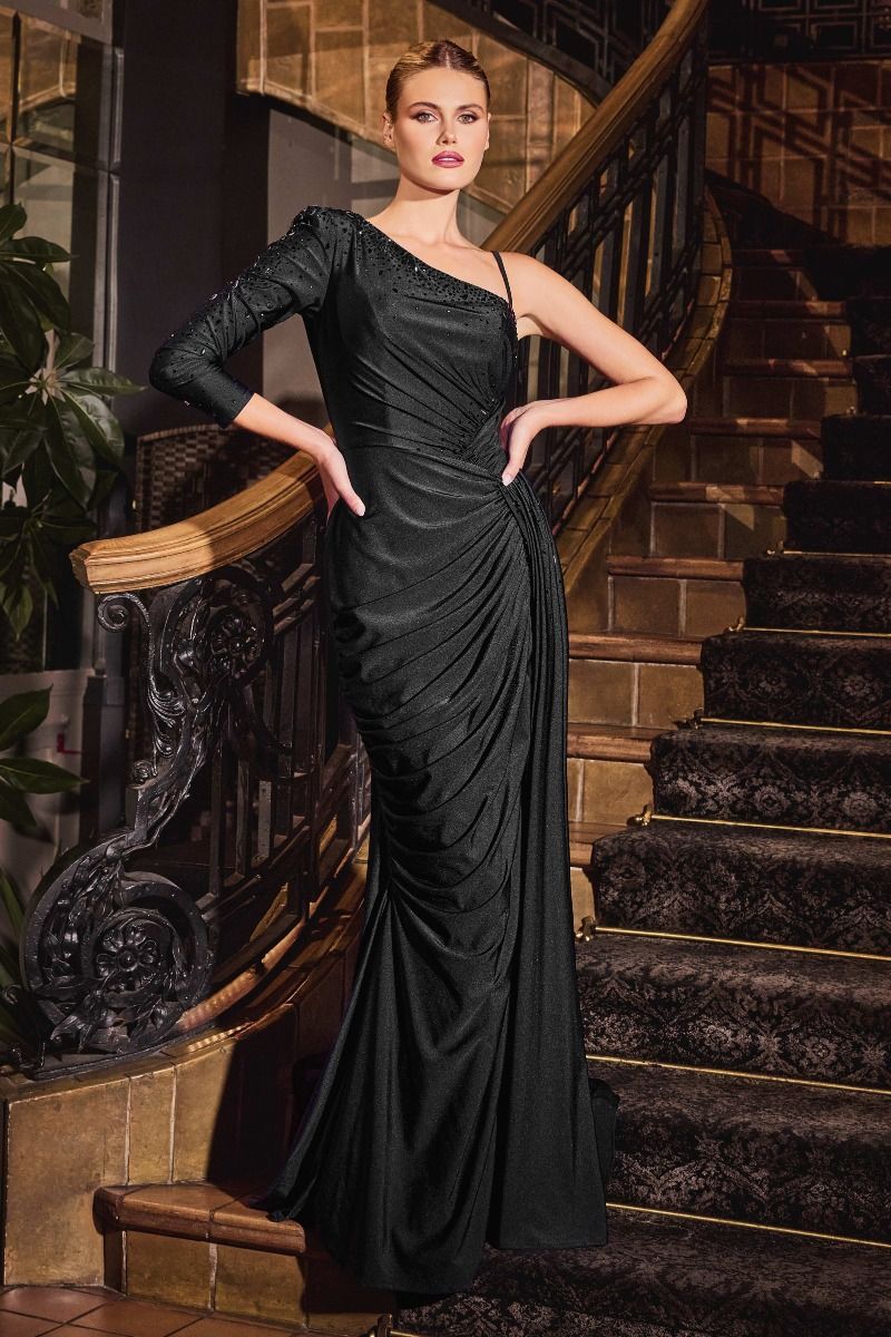 One Shoulder Stretch Satin Fitted Gown One Shoulder Stretch Satin Fitted Gown