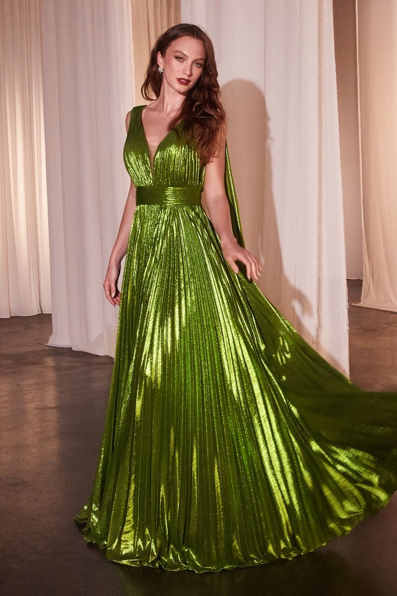 Metallic Pleated A-Line Gown 6 / Greenery Metallic Pleated A-Line Gown 6 / Greenery