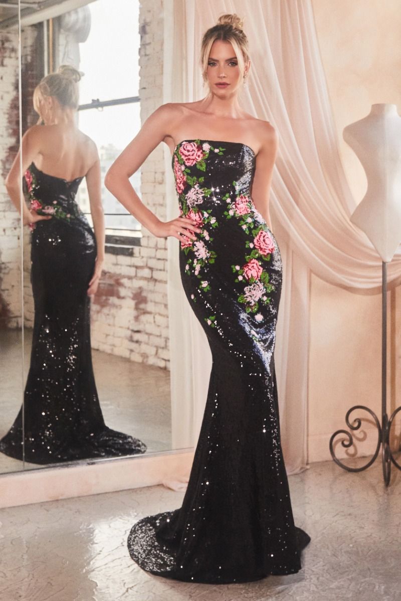 Ladivine Strapless Floral Patterned Sequin Dress Ladivine Strapless Floral Patterned Sequin Dress