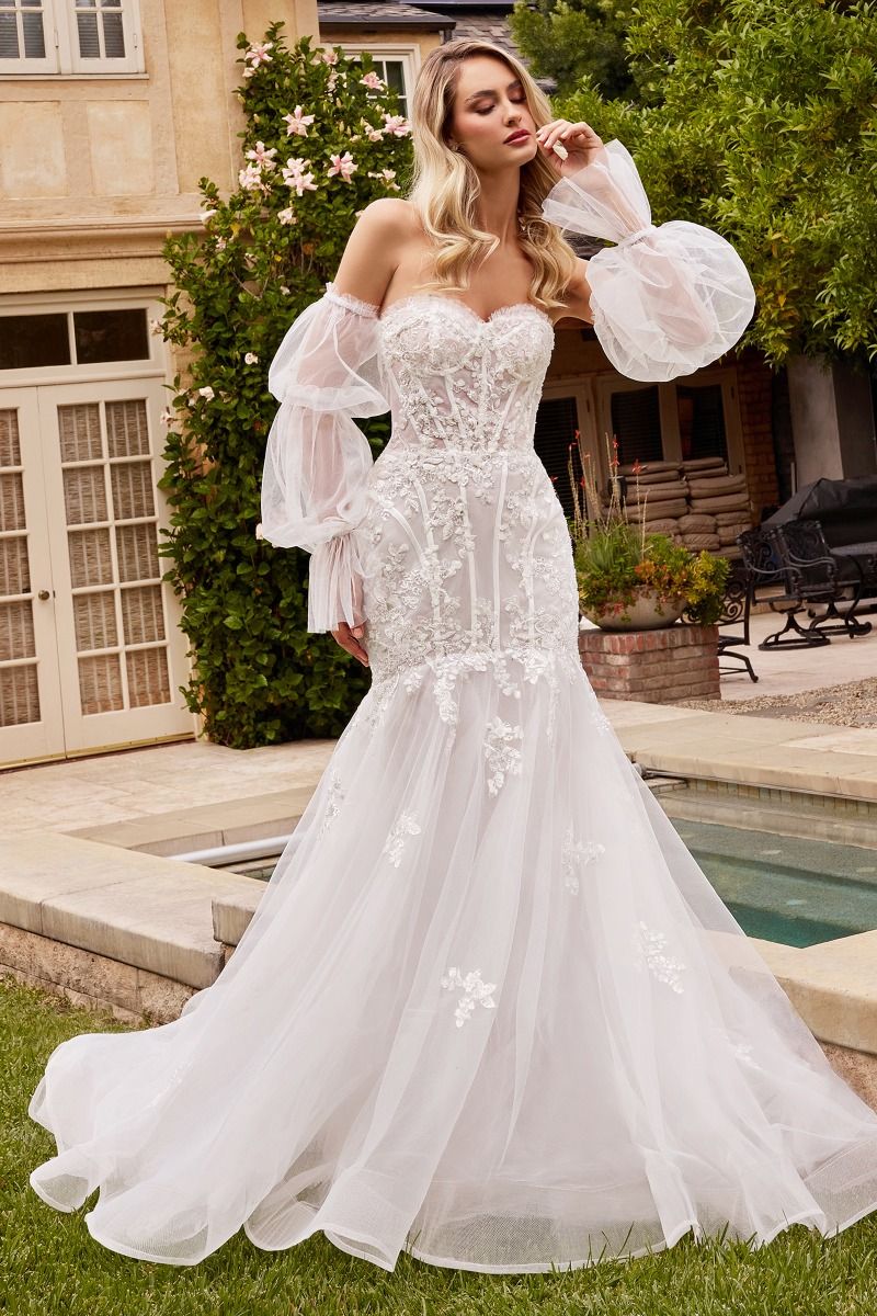 Strapless Mermaid Wedding Dress & Removable Sleeves 10 / Off White Strapless Mermaid Wedding Dress & Removable Sleeves 10 / Off White