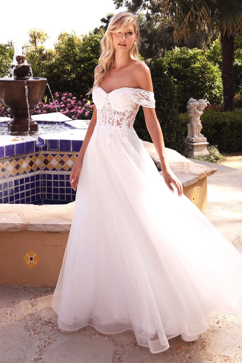 Lace Off The Shoulder Bridal Gown 6 / Off White Lace Off The Shoulder Bridal Gown 6 / Off White