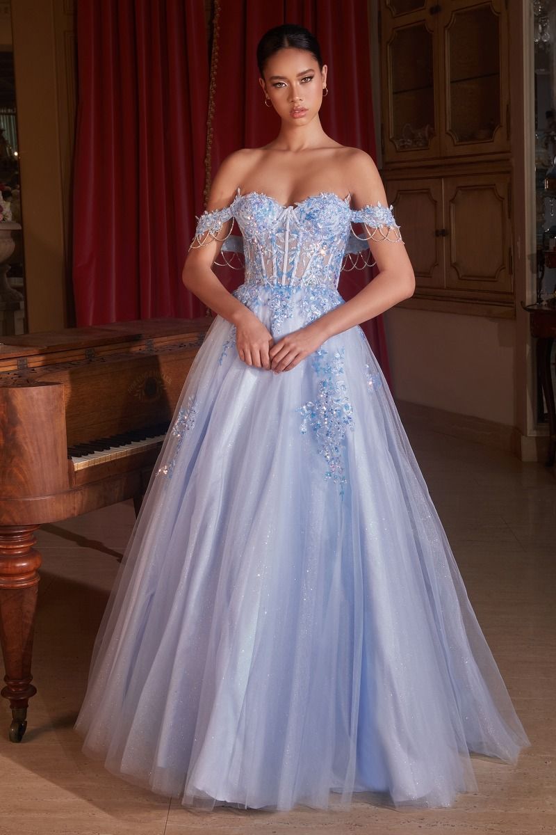 Off The Shoulder Tulle Ball Gown 8 / Lt Blue Off The Shoulder Tulle Ball Gown 8 / Lt Blue