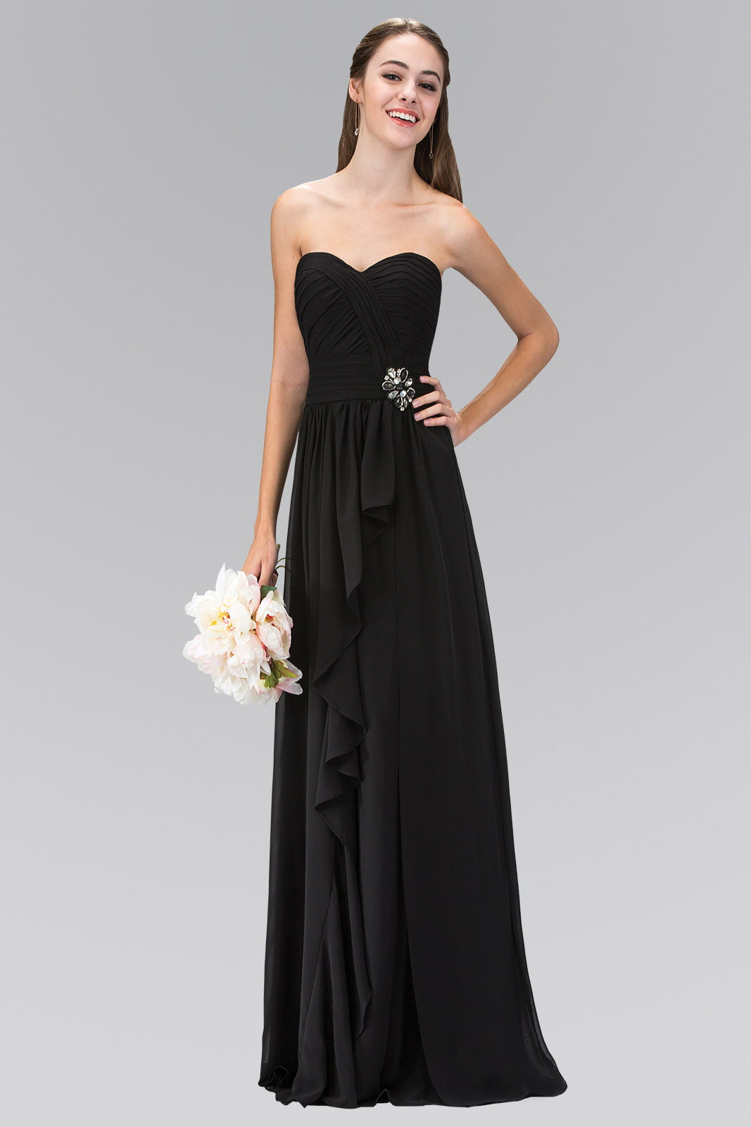 Strapless Sweetheart Chiffon Long Dress with Ruched Bodice Xs / Purple Strapless Sweetheart Chiffon Long Dress with Ruched Bodice Xs / Purple