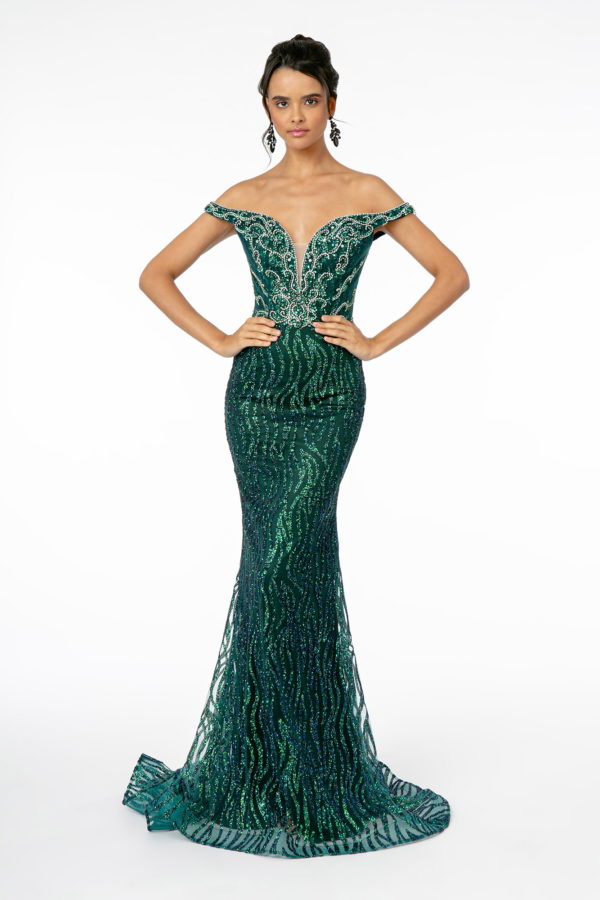 Jewel Embellished Bodice Glitter Mesh Long Dress Tux-USA Jewel Embellished Bodice Glitter Mesh Long Dress Tux-USA