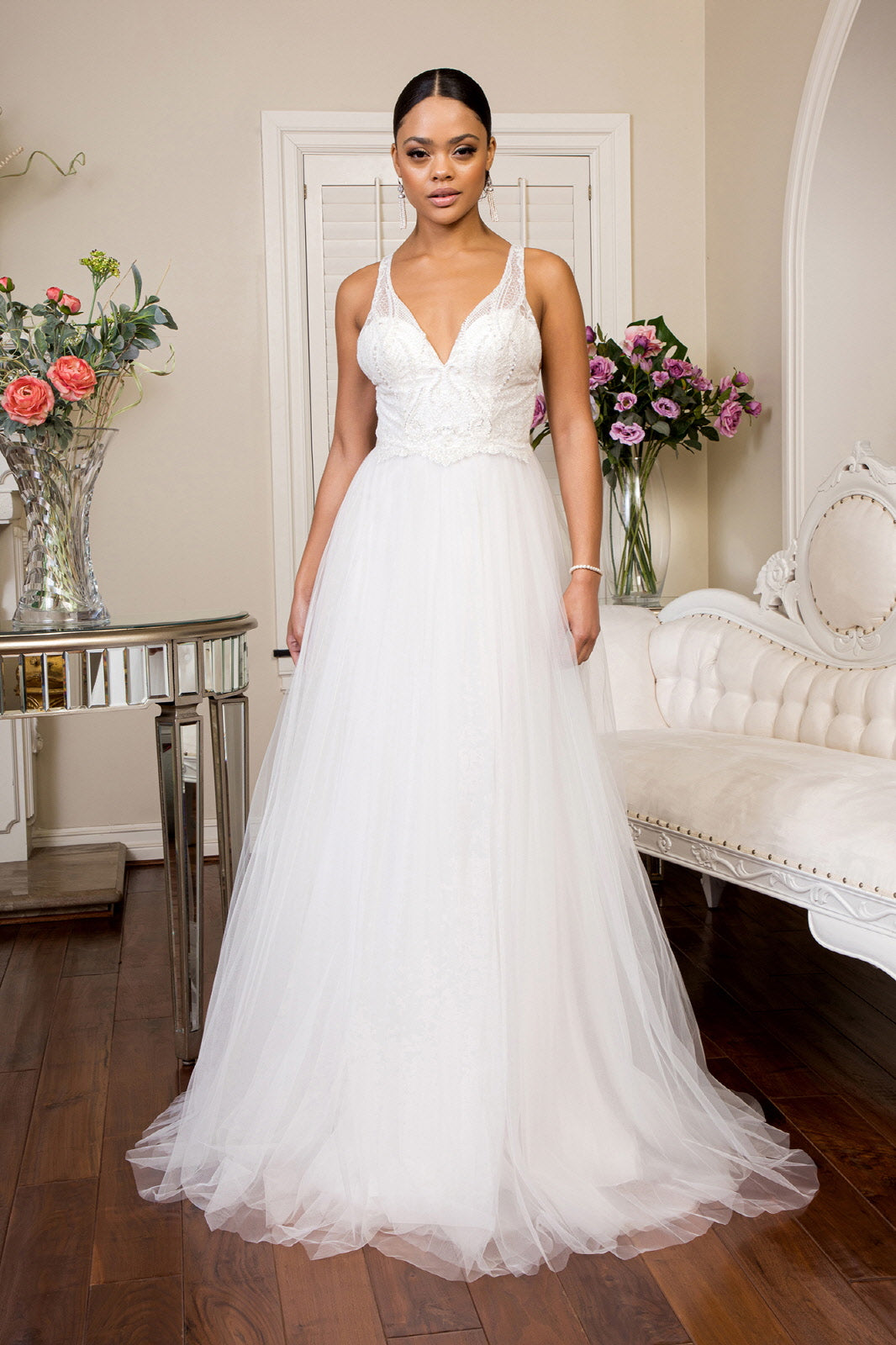 Beads Embellished Bodice Glitter Mesh Wedding Gown – Tux-USA®