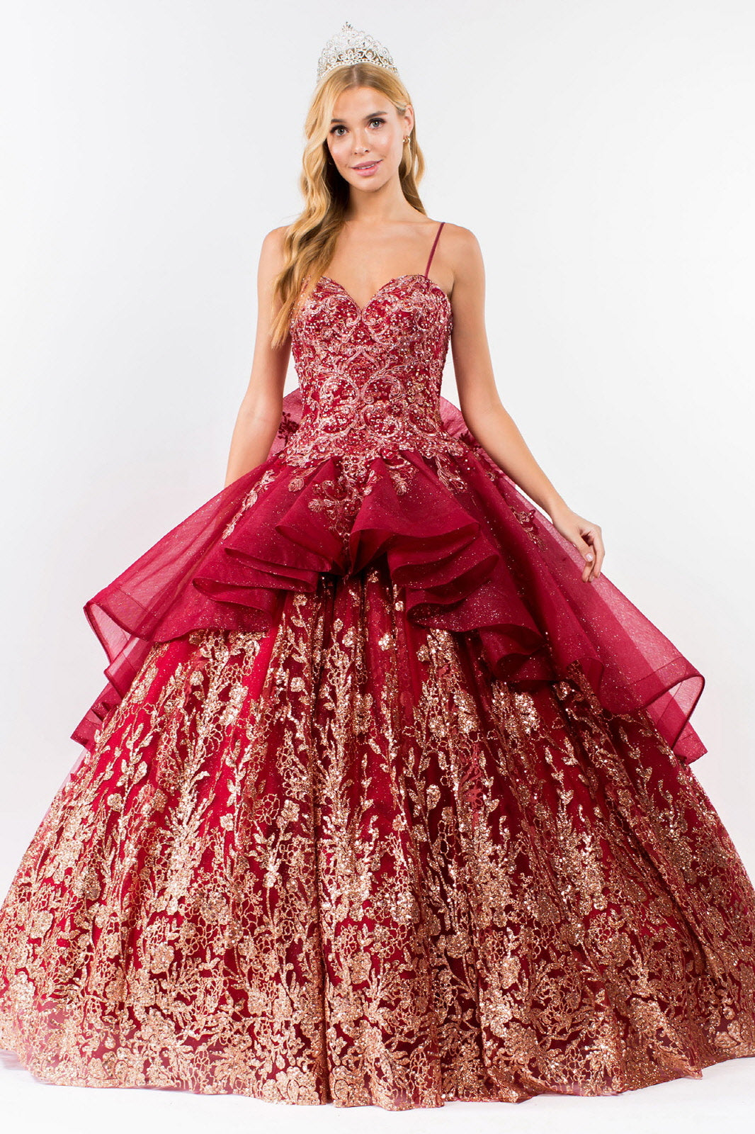 Long Strapless Ball Gown Glitter Quinceanera Dress - Burgundy / 3XL Long Strapless Ball Gown Glitter Quinceanera Dress - Burgundy / 3XL