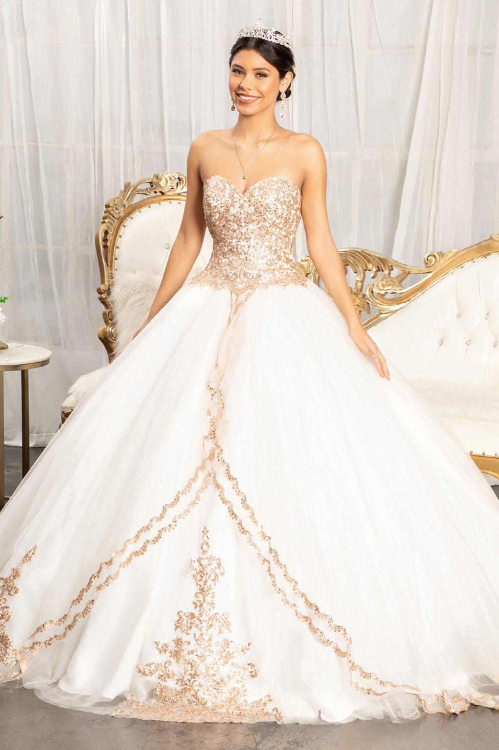 Sequin and Glitter Embellished Sweetheart Quinceanera Dress 2XL / Off White Sequin and Glitter Embellished Sweetheart Quinceanera Dress 2XL / Off White