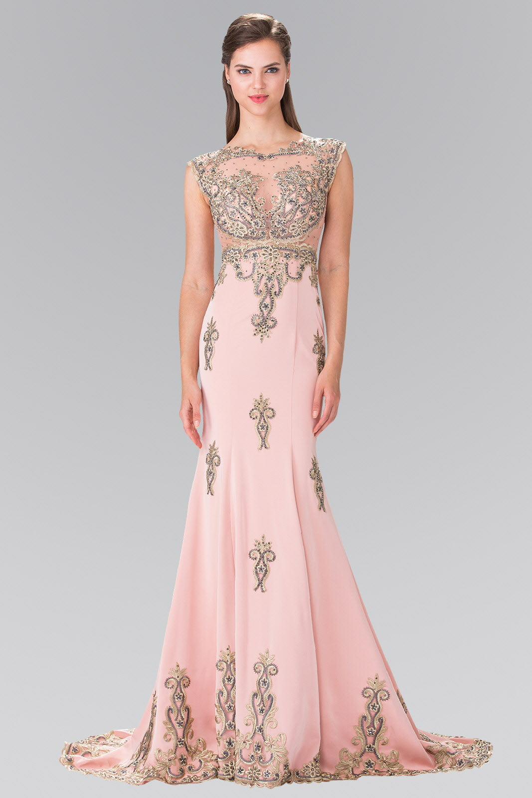 Beads Embellished Embroidery Jersey Long Dress M / Dusty Rose Beads Embellished Embroidery Jersey Long Dress M / Dusty Rose