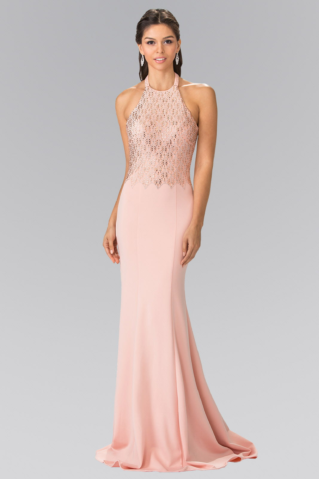GLS Blush Long Beaded Halter Neck Evening Formal Dress - Size L - Perfect for Prom and Special Occasions GLS Blush Long Beaded Halter Neck Evening Formal Dress - Size L - Perfect for Prom and Special Occasions