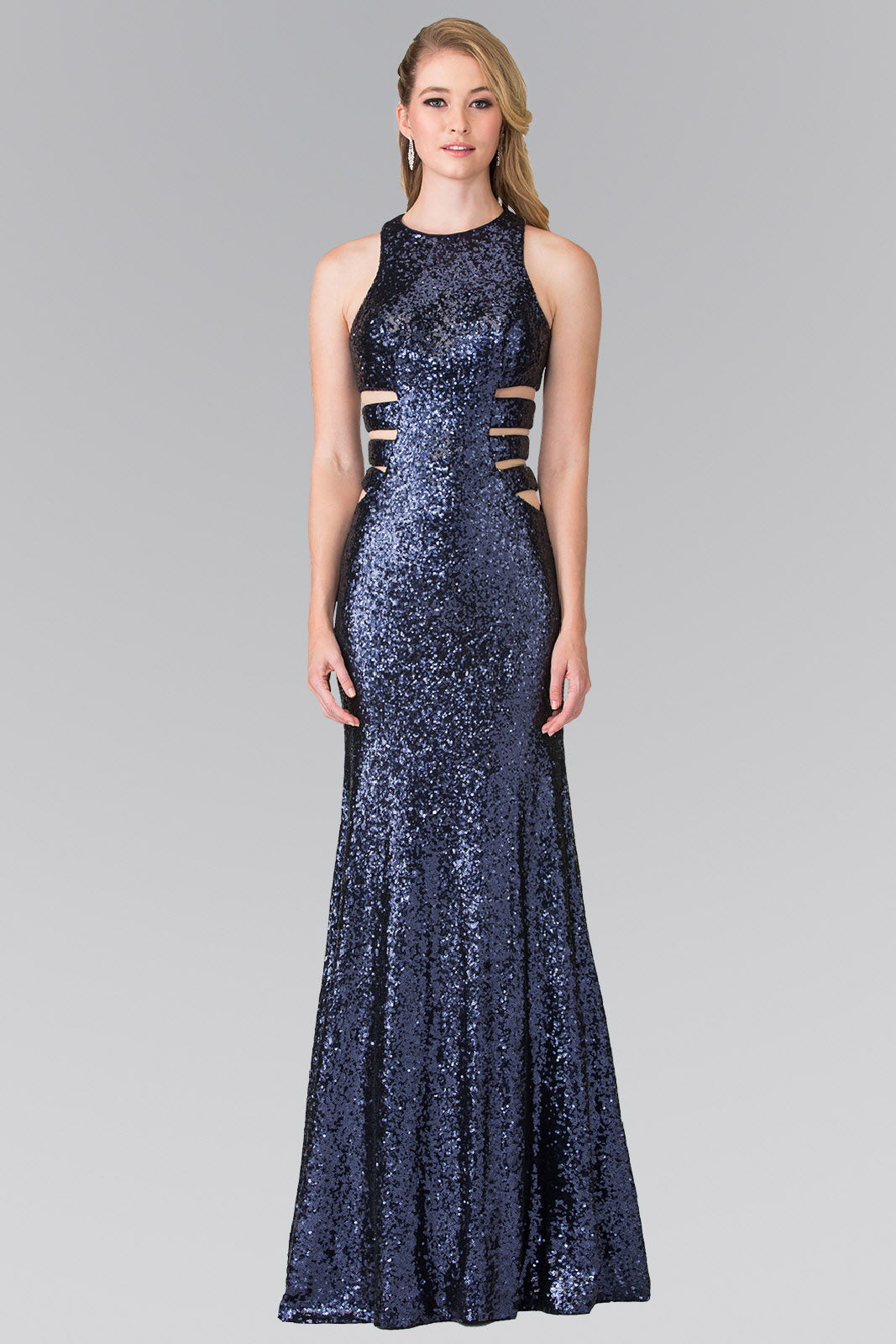 Sleeveless Sequin Long Dress with Side Cut-Out Tux-USA Sleeveless Sequin Long Dress with Side Cut-Out Tux-USA