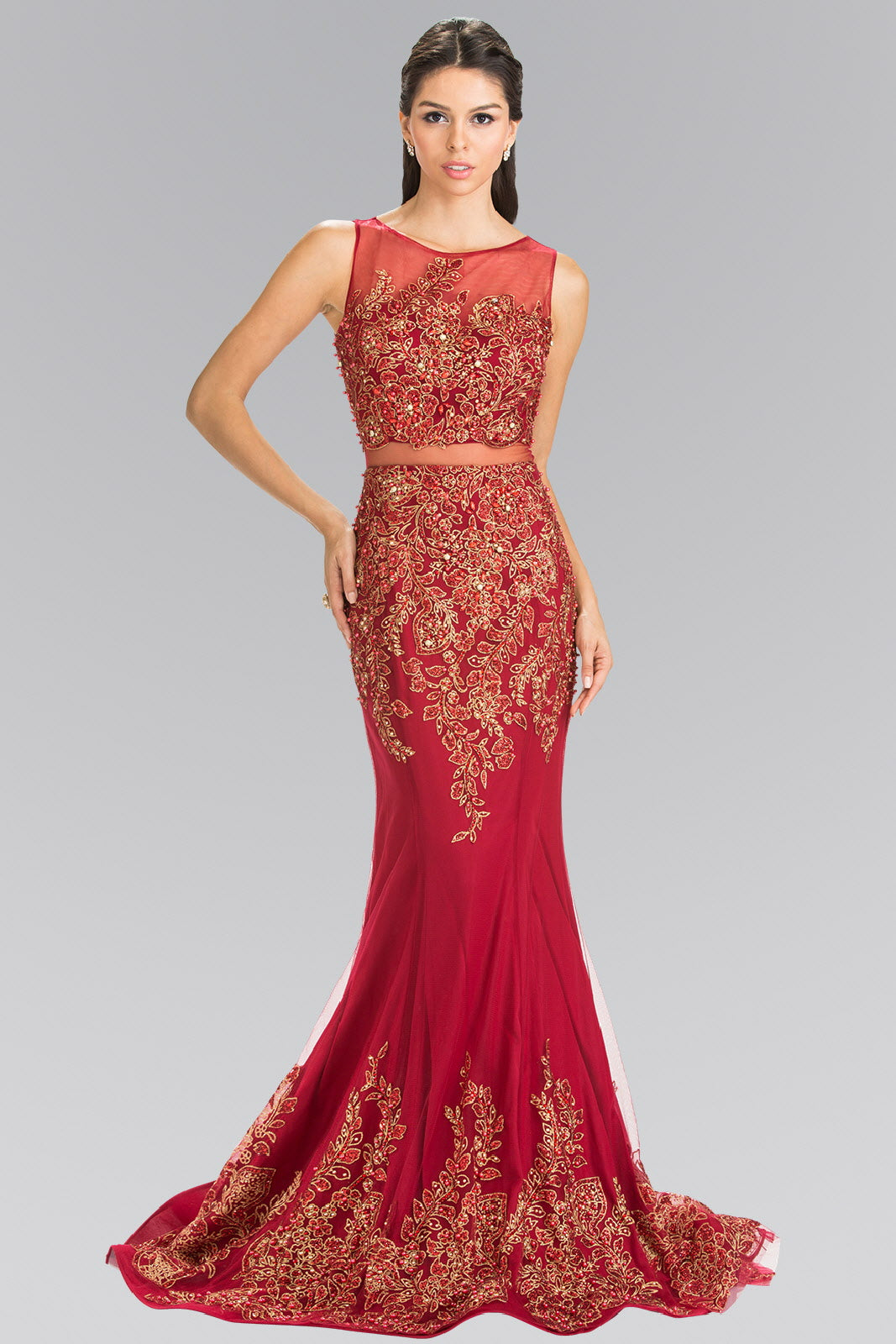 GLS Burgundy Sleeveless Prom Dress - Long Formal Evening Gown - 2XL - Beaded Embellished GLS Burgundy Sleeveless Prom Dress - Long Formal Evening Gown - 2XL - Beaded Embellished