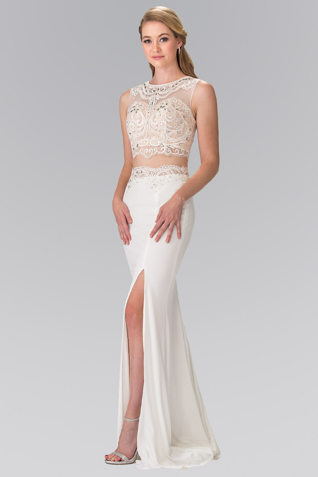 Two-Piece Prom Dress with Embellished Lace Top 2XL / Ivory Two-Piece Prom Dress with Embellished Lace Top 2XL / Ivory