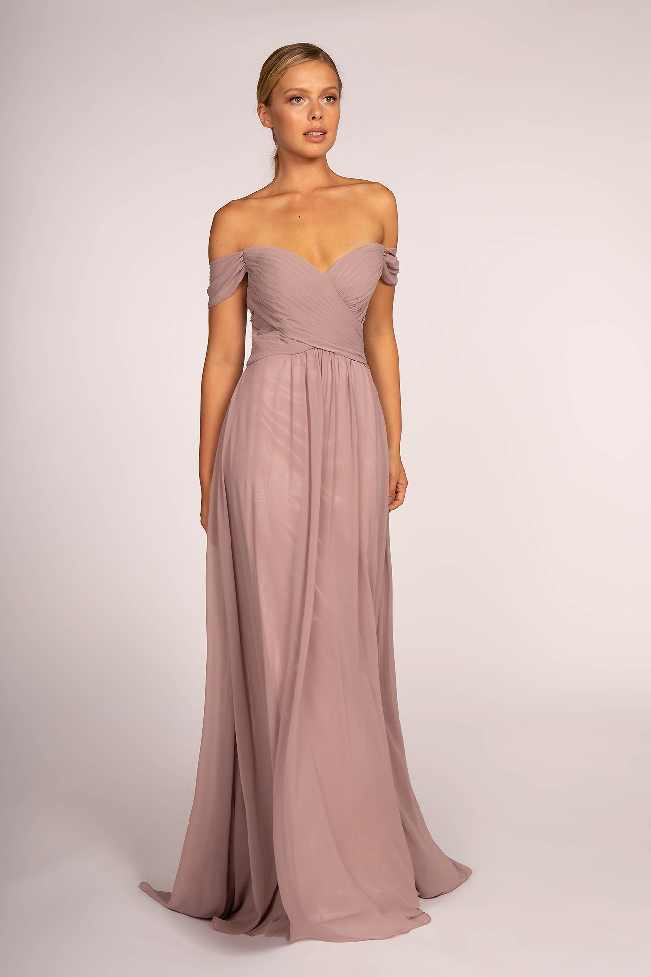 Off-the-Shoulder Chiffon Long Dress XS / Mauve