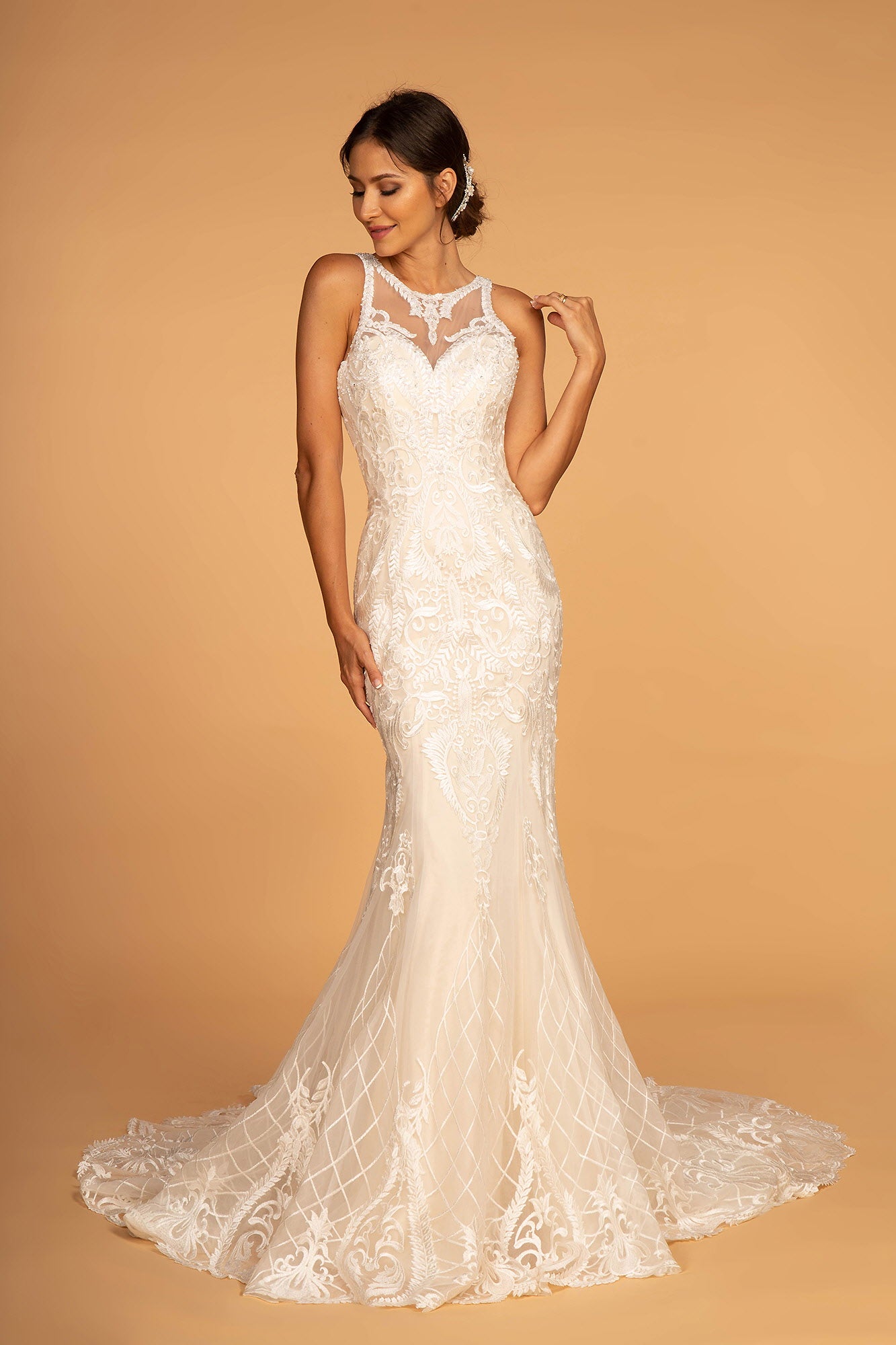 Long Formal Wedding Gown - Ivory/Champagne / 2XL Long Formal Wedding Gown - Ivory/Champagne / 2XL