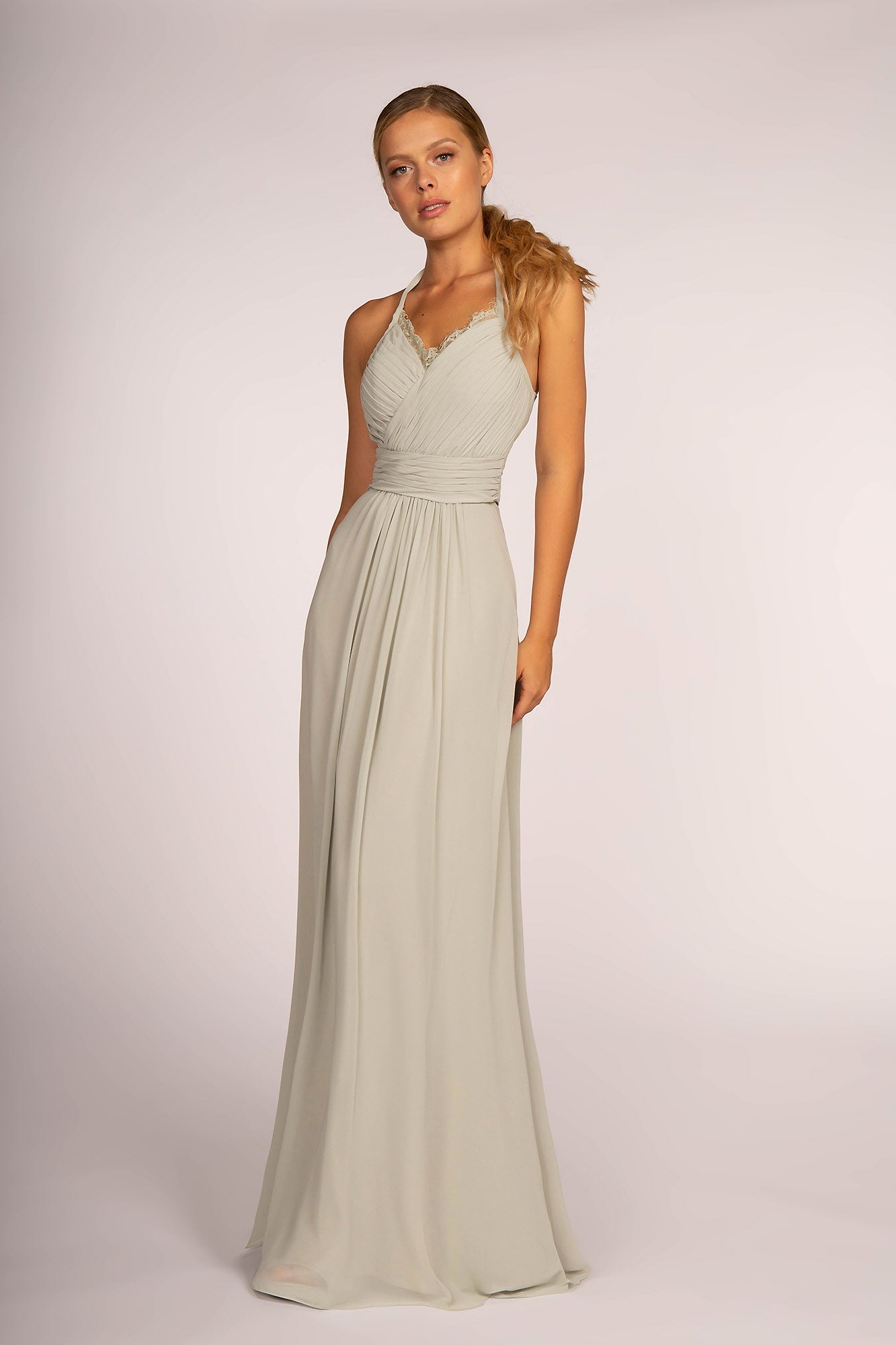 GLS Sage Chiffon Long Formal Bridesmaid Dress - Sleeveless Halter Neckline - Size 2XL GLS Sage Chiffon Long Formal Bridesmaid Dress - Sleeveless Halter Neckline - Size 2XL