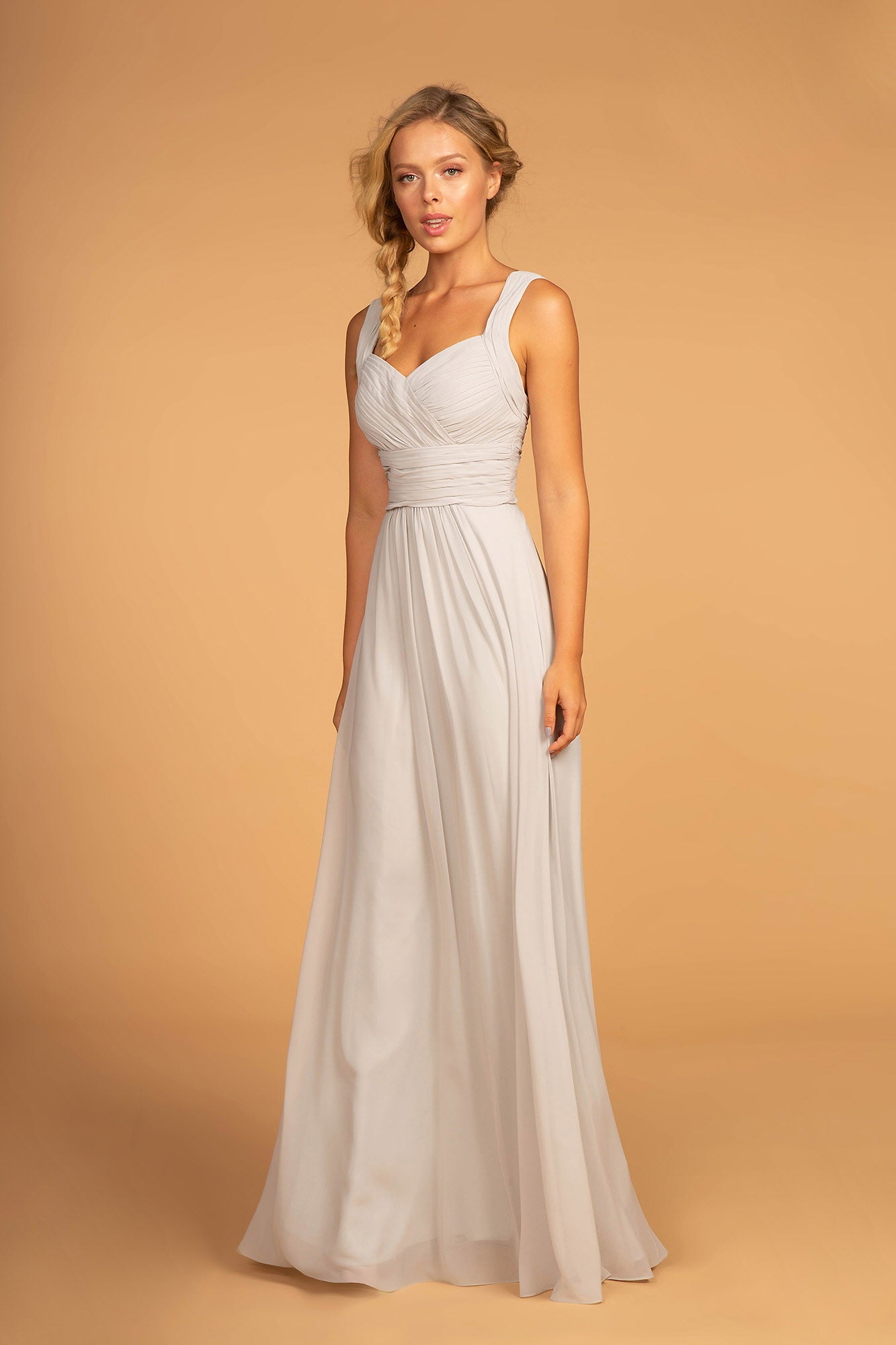 Chiffon Ruched-Bodice A-Line Long Dress Tux-USA Chiffon Ruched-Bodice A-Line Long Dress Tux-USA