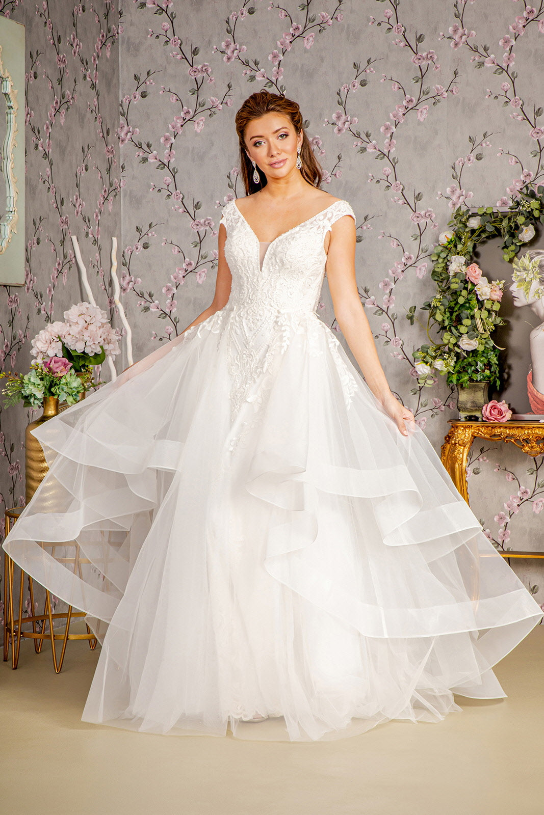 Bead Lace Mermaid Wedding Gown w/ Detachable Waist Layered Drape Tux-USA Bead Lace Mermaid Wedding Gown w/ Detachable Waist Layered Drape Tux-USA