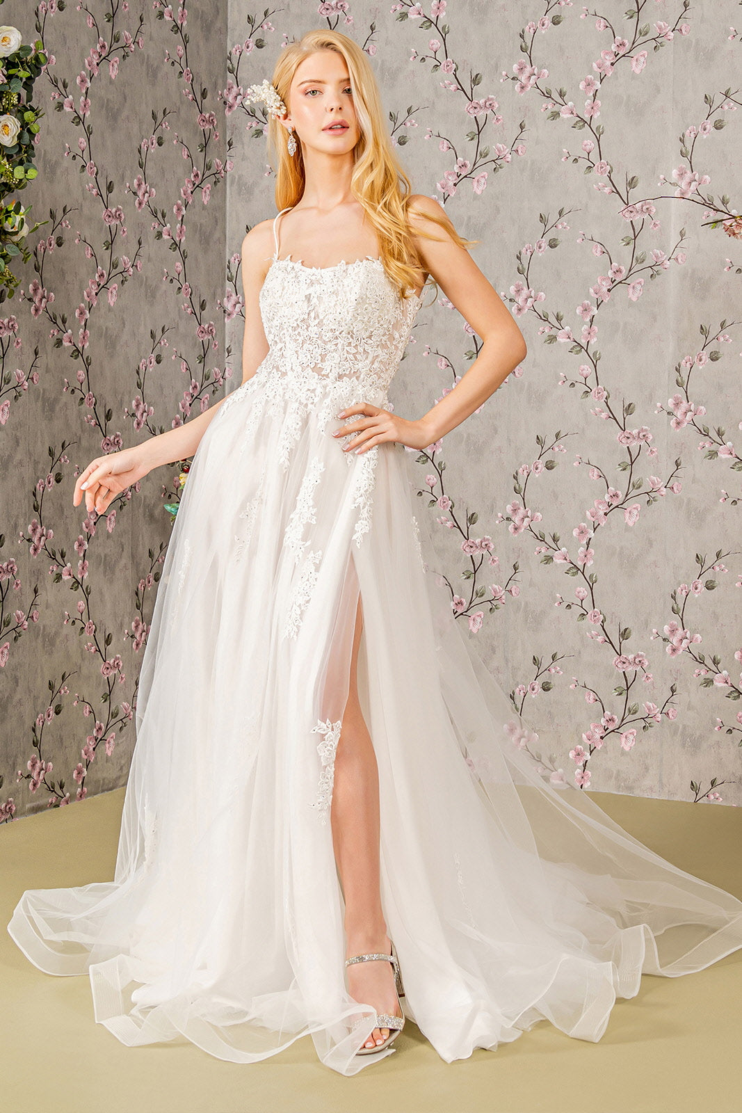 Long Beaded A Line Wedding Gown - Ivory / 4XL Long Beaded A Line Wedding Gown - Ivory / 4XL
