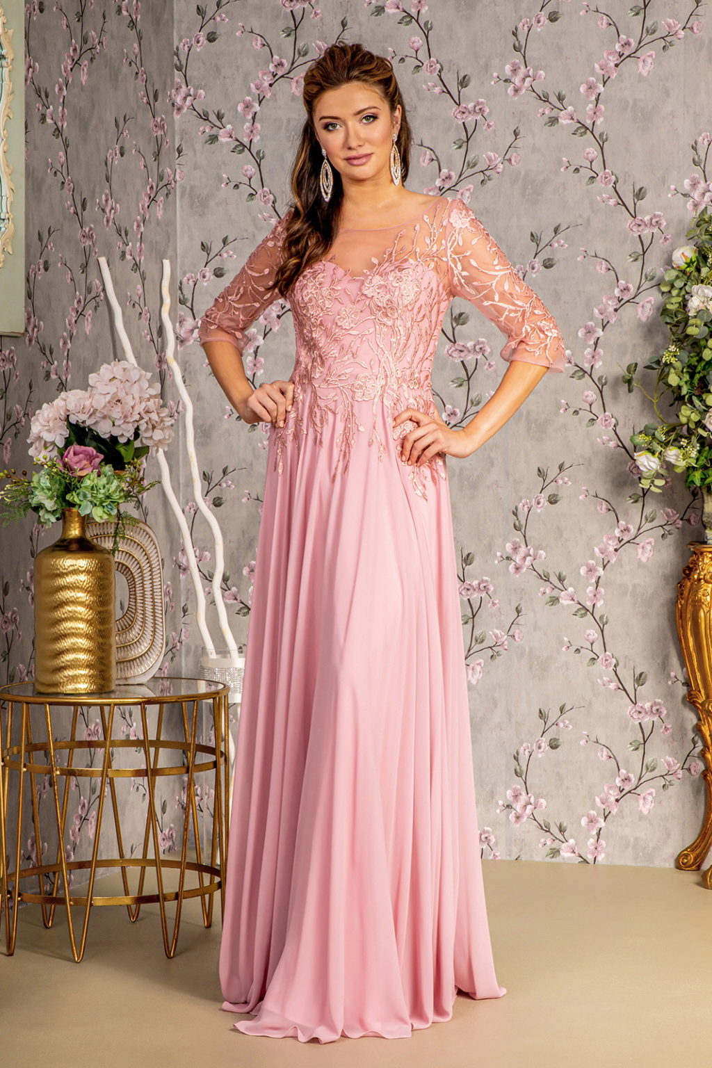 Beaded Long Formal Mother of the Bride Dress - Dusty Rose / 4XL Beaded Long Formal Mother of the Bride Dress - Dusty Rose / 4XL