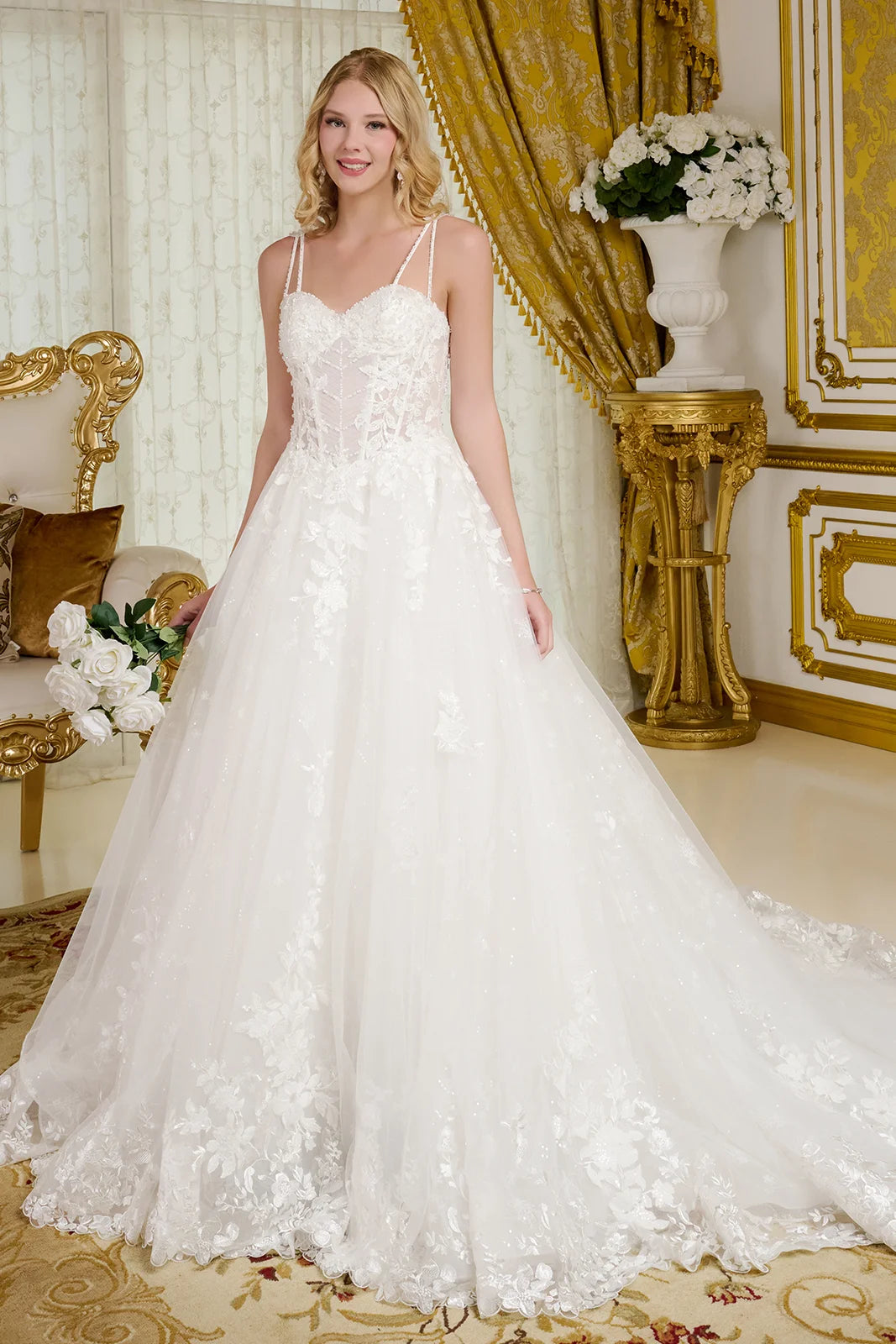 Spaghetti Straps, Sweetheart Neckline Bodice A-Line Wedding Gown Tux-USA Spaghetti Straps, Sweetheart Neckline Bodice A-Line Wedding Gown Tux-USA