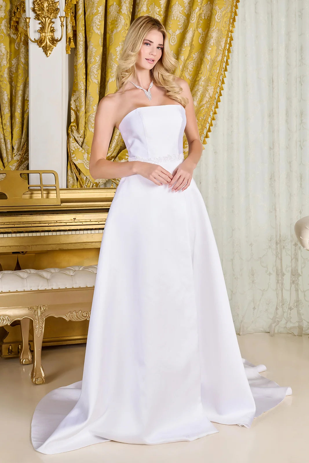 Taffeta Wedding Dress With Strapless Corset Bodice And Straight Neckline L / Off White