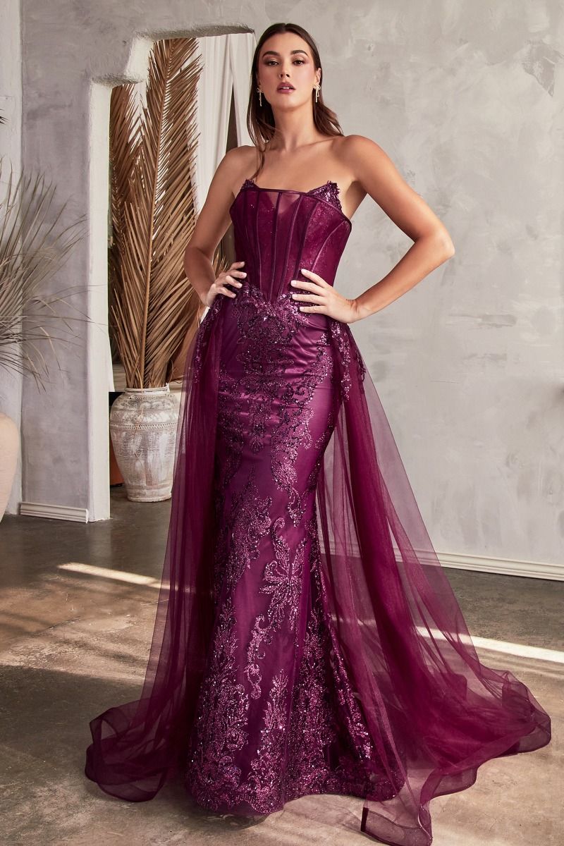 Strapless Glitter Gown With Removable Tulle Overskirt Tux-USA Strapless Glitter Gown With Removable Tulle Overskirt Tux-USA